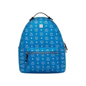 MCM Stark Backpack White Logo Visetos T Blue Limited Release W/  Dust Bag